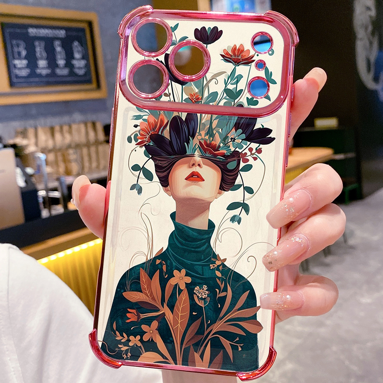 for iPhone 17 Pro Max 16 15 14 Plus Plating Phone Case Shockproof Cover Art Girl