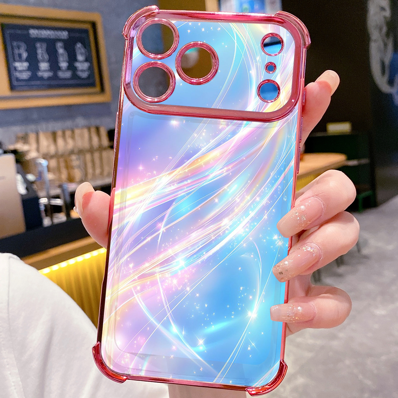 for iPhone 17 Pro Max 16 15 14 Plus Plating Phone Case Shockproof Cover Luxury Blue Aurora