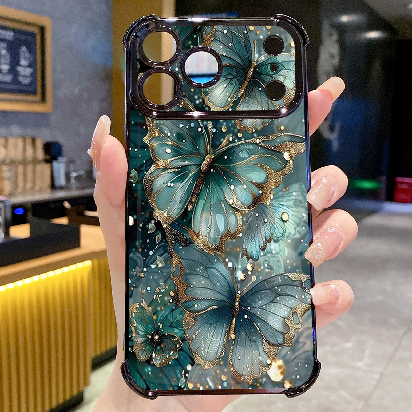 for iPhone 17 Pro Max 16 15 14 Plus Plating Phone Case Shockproof Cover Luxury Flower Butterfly