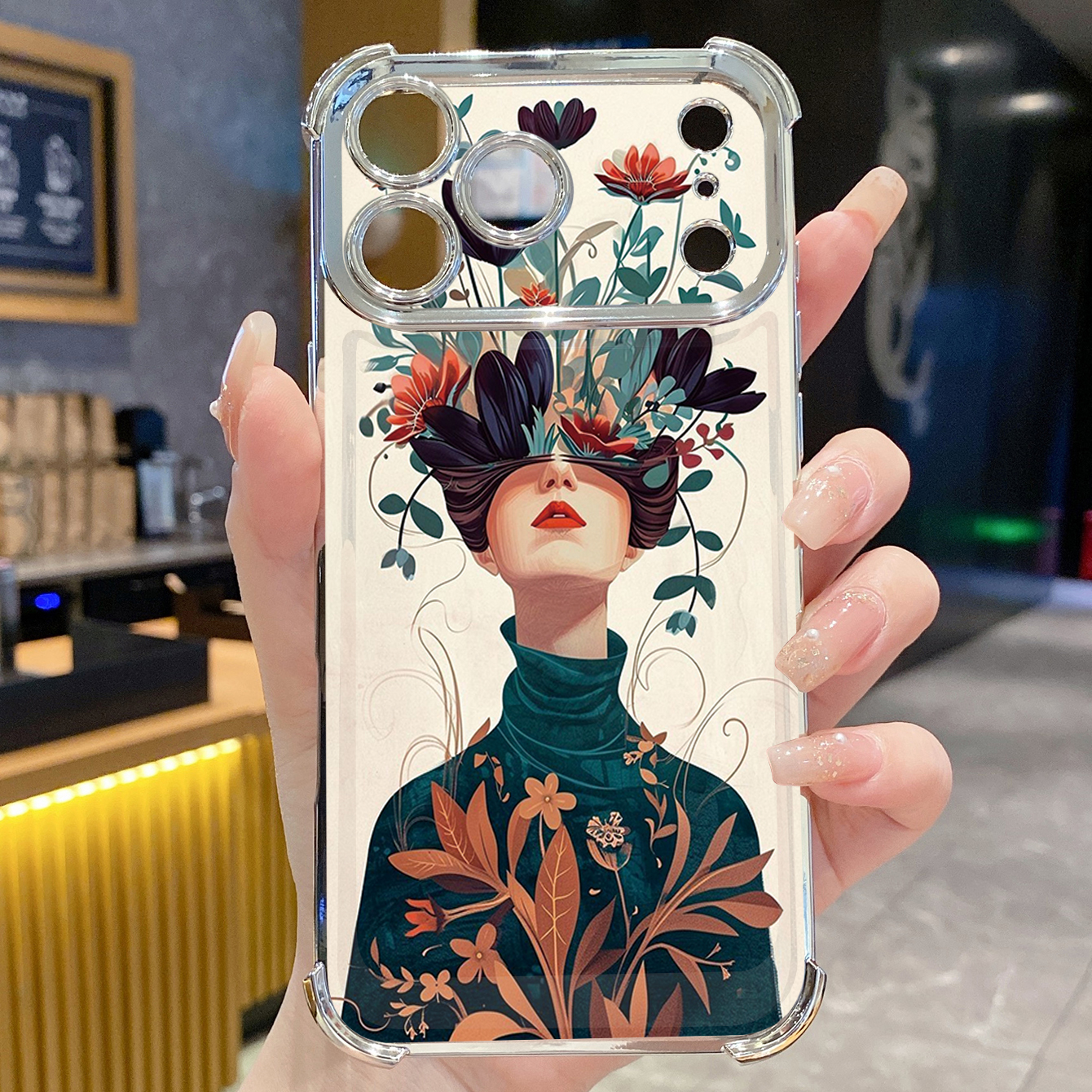 for iPhone 17 Pro Max 16 15 14 Plus Plating Phone Case Shockproof Cover Art Girl