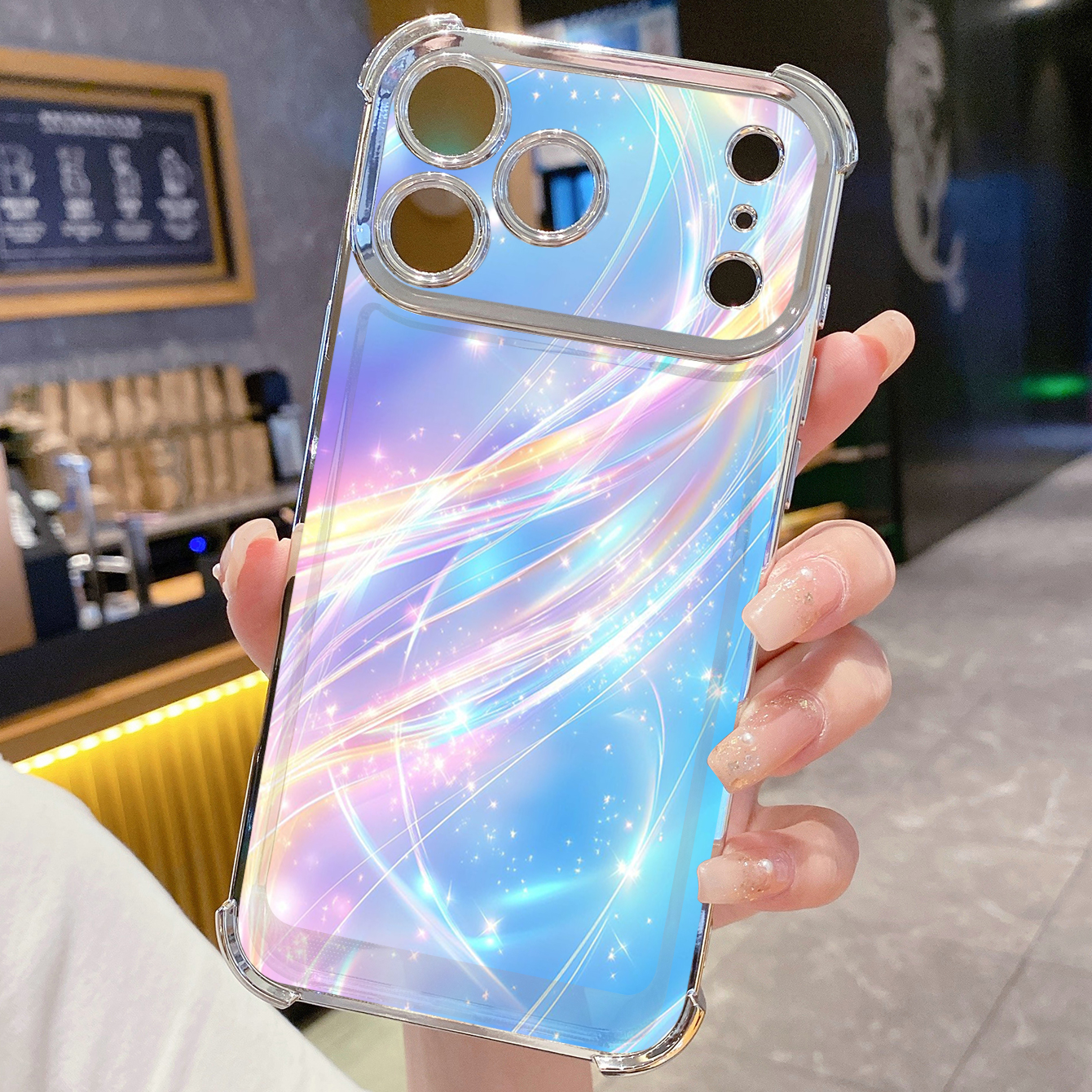 for iPhone 17 Pro Max 16 15 14 Plus Plating Phone Case Shockproof Cover Luxury Blue Aurora