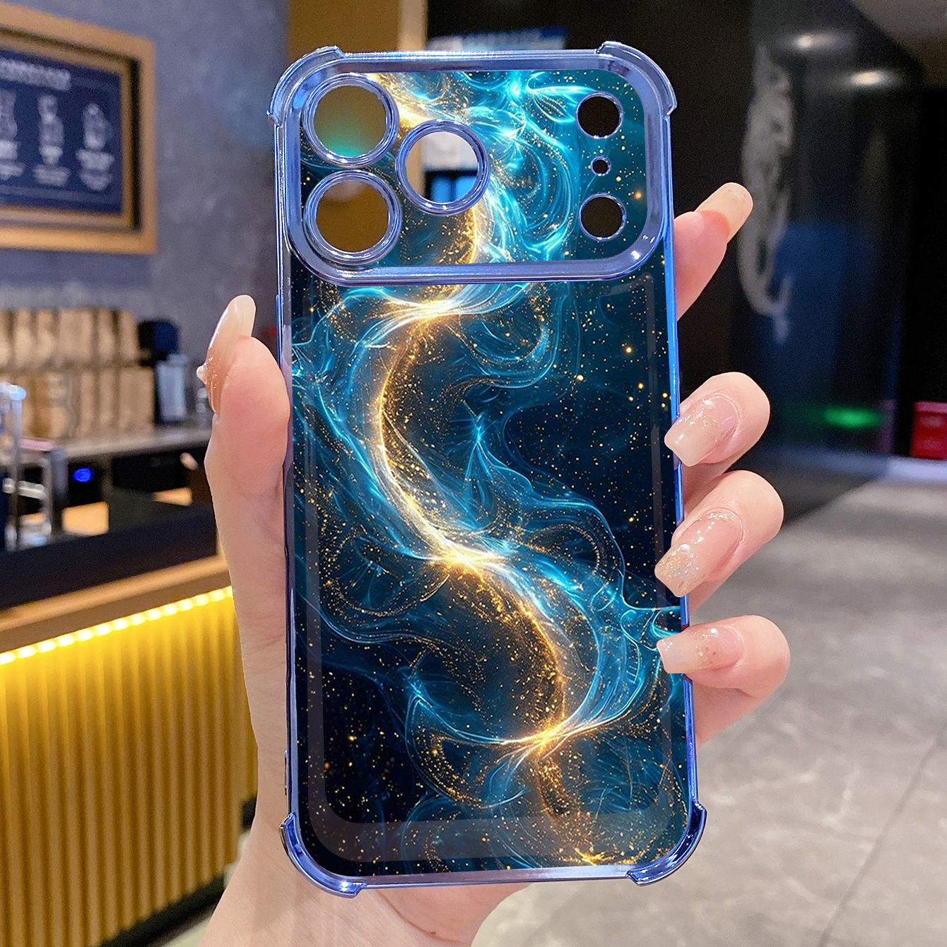 for iPhone 17 Pro Max 16 15 14 Plus Plating Phone Case Shockproof Cover Luxury Blue Aurora