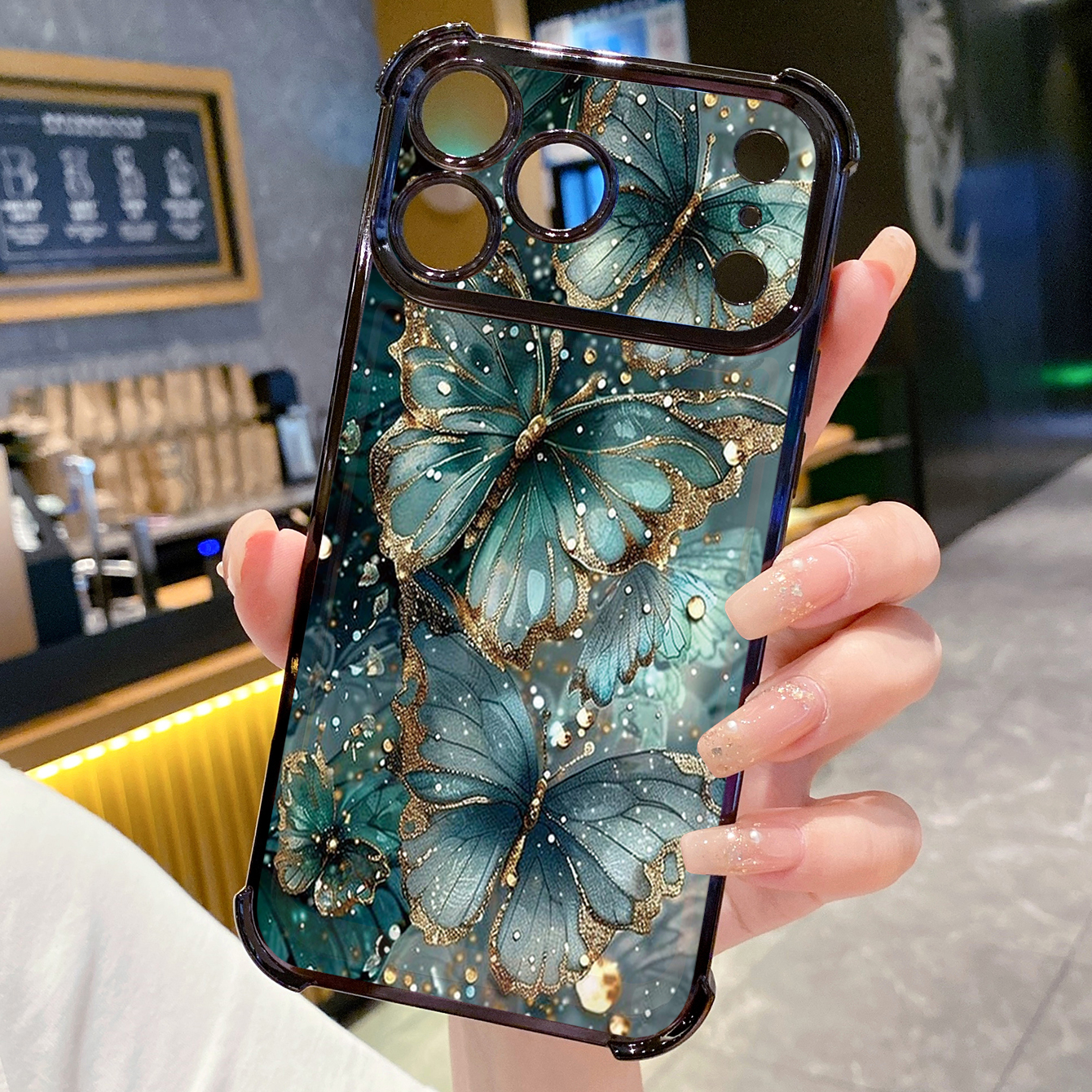 for iPhone 17 Pro Max 16 15 14 Plus Plating Phone Case Shockproof Cover Luxury Flower Butterfly