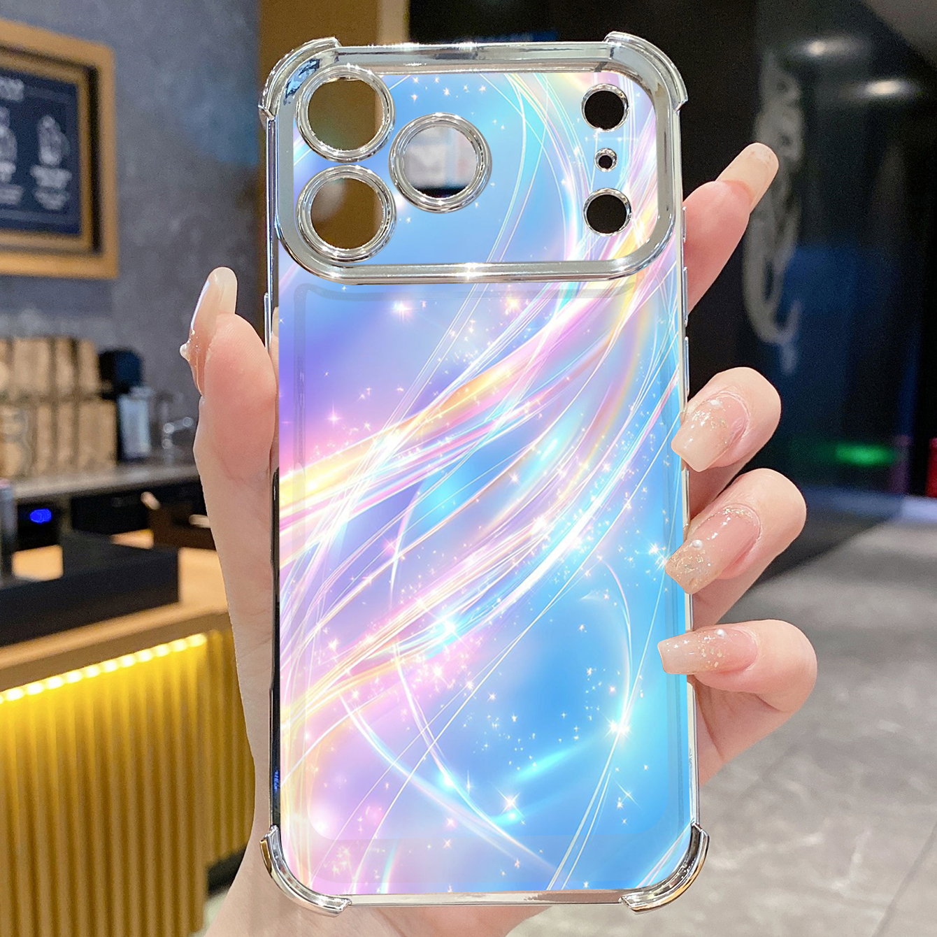 for iPhone 17 Pro Max 16 15 14 Plus Plating Phone Case Shockproof Cover Luxury Blue Aurora