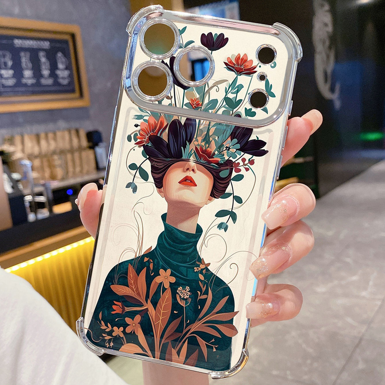for iPhone 17 Pro Max 16 15 14 Plus Plating Phone Case Shockproof Cover Art Girl