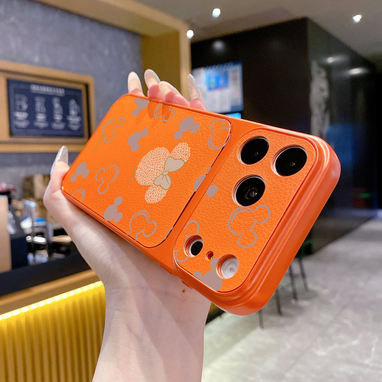 for iPhone 18 17 Pro Max 16 15 14 Plus Phone Case PU Leather Shockproof Cover Drawing Mickey Minnie