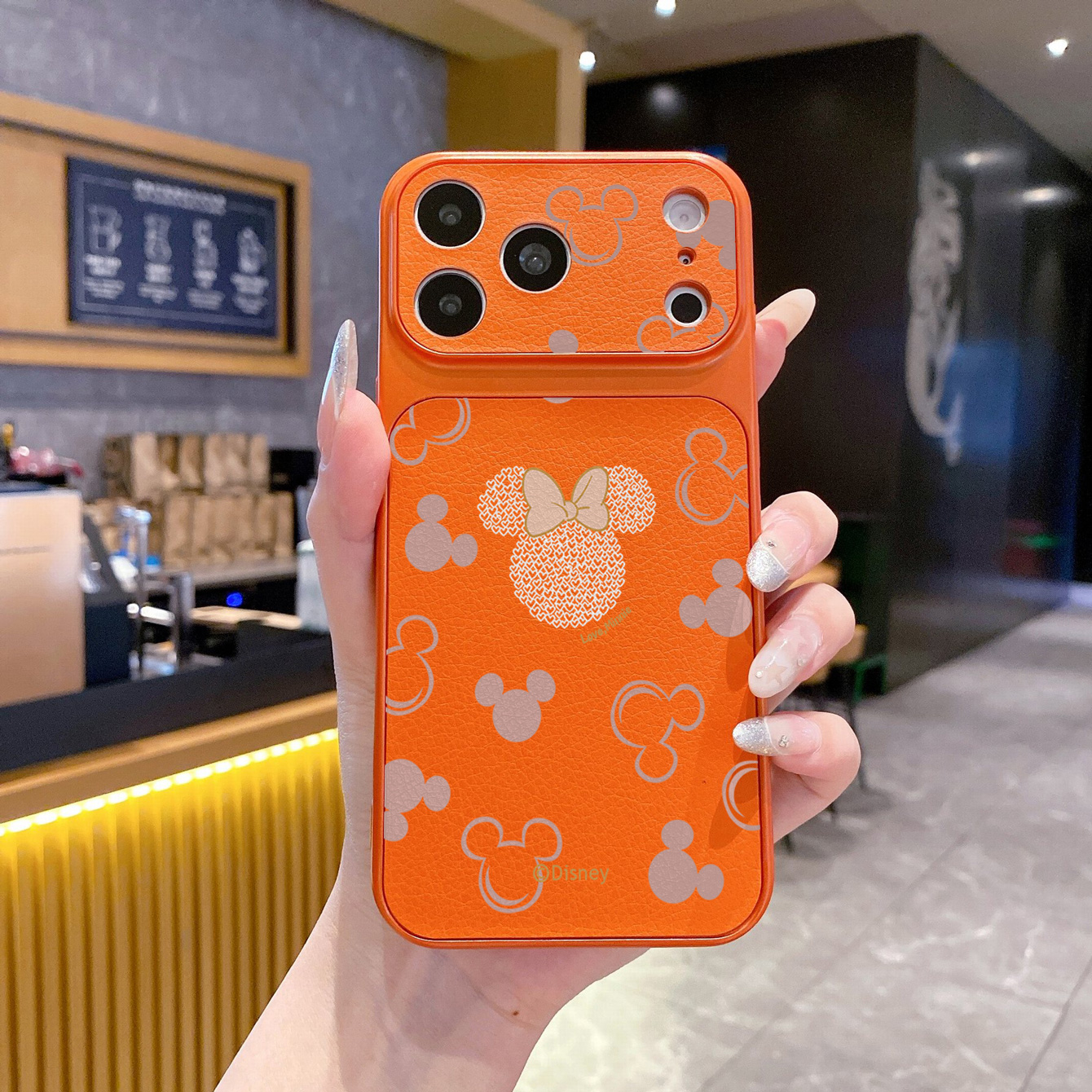 for iPhone 18 17 Pro Max 16 15 14 Plus Phone Case PU Leather Shockproof Cover Drawing Mickey Minnie
