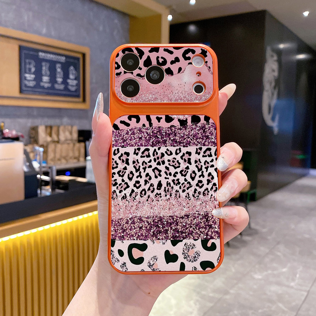 for iPhone 18 17 Pro Max 16 15 14 Plus Phone Case PU Leather Shockproof Cover Gradient Leopard