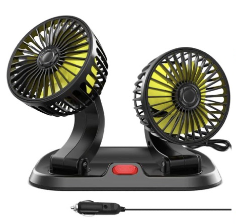 2-Speed Double Headed Car Fan – Portable Dual Head USB Car Cooling Fan with Adjustable Rotation, Low Noise Air Circulation & Strong Wind for Cars, SUVs, Trucks & Travel Use