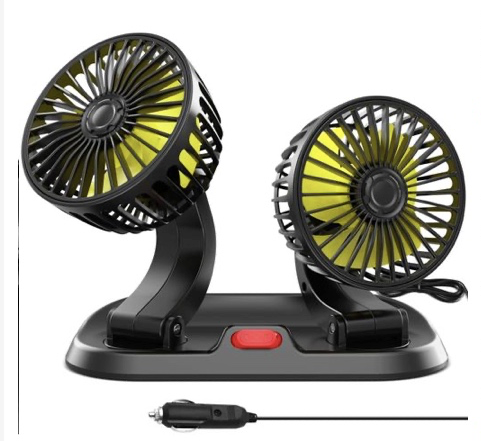 2-Speed Double Headed Car Fan – Portable Dual Head USB Car Cooling Fan with Adjustable Rotation, Low Noise Air Circulation & Strong Wind for Cars, SUVs, Trucks & Travel Use