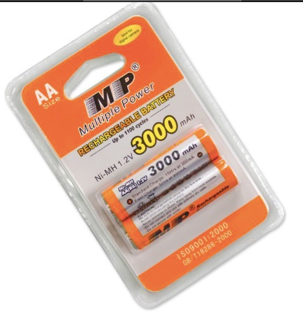 Multiple Power AA 1.2V 3000mAh MP Rechargeable Batteries Re-charged For Up To 1000 Times