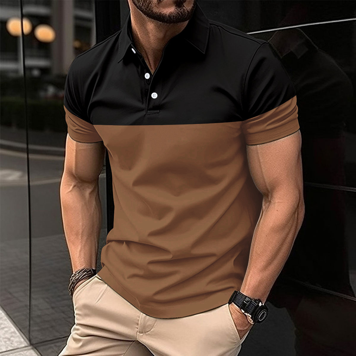 Plus Size Men Clothes Men's Casual POLO Shirt Business V-neck Button Short Sleeve Man T-shirt Color Matching Men's Tops