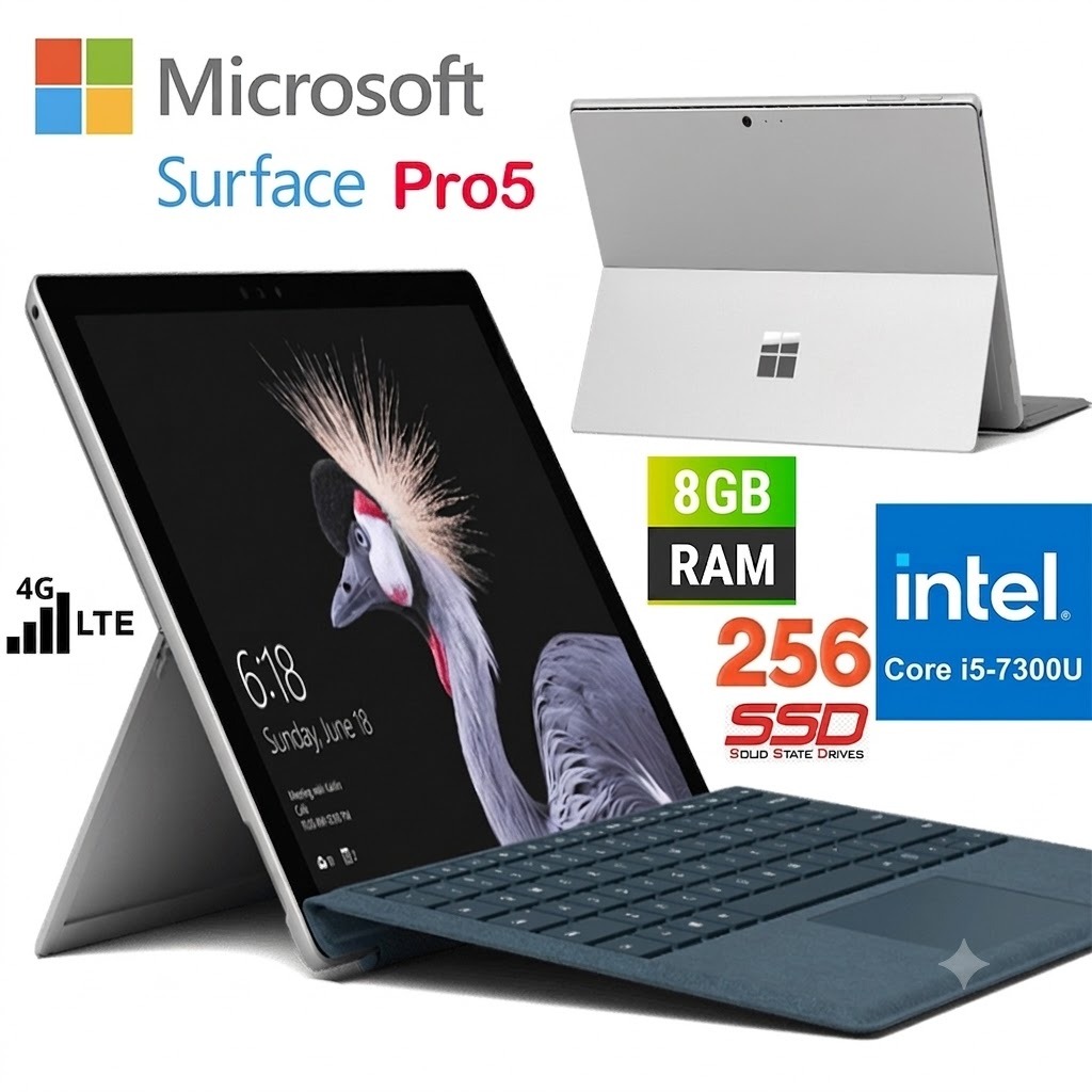 KILICERTIFIED Microsoft Surface Pro 5 Touchscreen Intel Core i5 7th Gen 8GB RAM 256GB SSD 2 in 1 Laptop | 40080 mWh Battery | Detachable keyboard | Windows 11 | Student and Work Professional Laptop