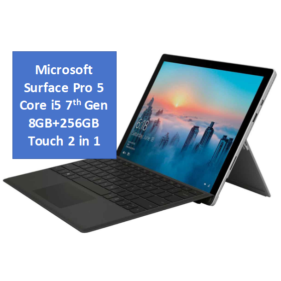 KILICERTIFIED Microsoft Surface Pro 5 Touchscreen Intel Core i5 7th Gen 8GB RAM 256GB SSD 2 in 1 Laptop | 40080 mWh Battery | Detachable keyboard | Windows 11 | Student and Work Professional Laptop