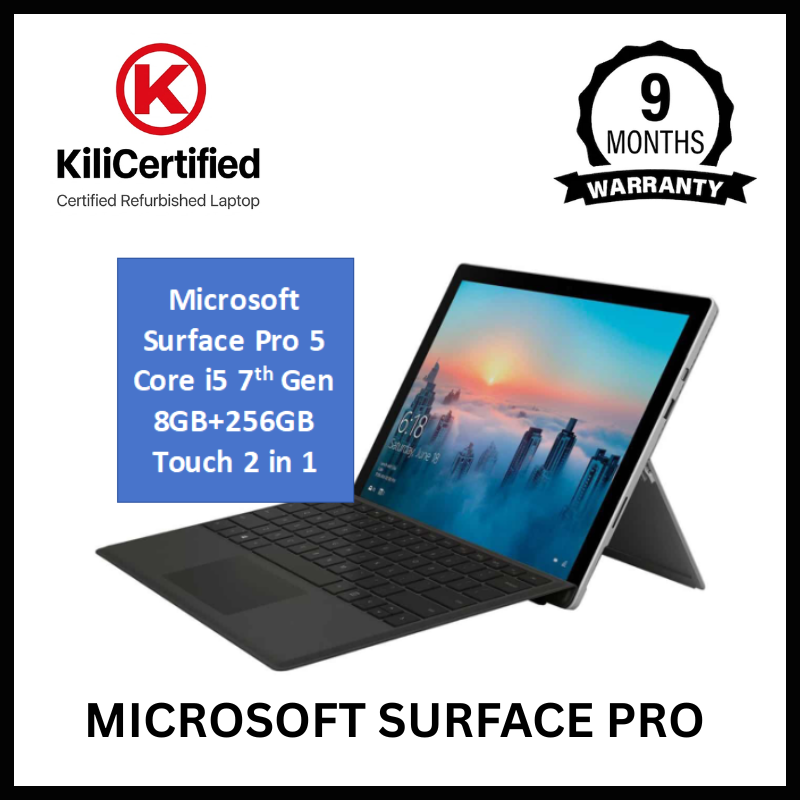KILICERTIFIED Microsoft Surface Pro 5 Touchscreen Intel Core i5 7th Gen 8GB RAM 256GB SSD 2 in 1 Laptop | 40080 mWh Battery | Detachable keyboard | Windows 11 | Student and Work Professional Laptop