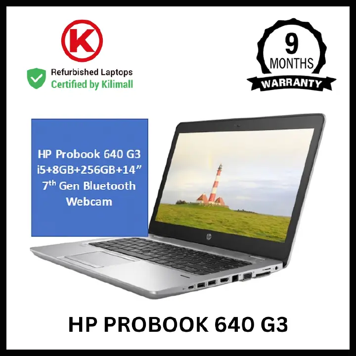 CERTIFIED BY KILIMALL | HP Probook 640 G3 Core i5 7th Gen 8GB RAM 256GB SSD | 14" Full HD Display | Windows 11 | 90% Battery Health | 4+ Hours Youtube | Refurbished Work Laptop | 9 Months Warranty