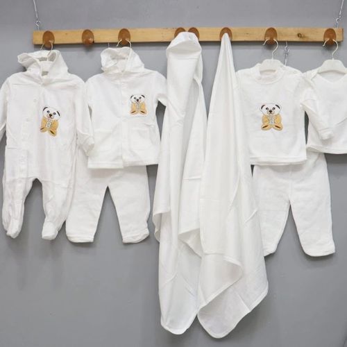 CREAM 8-Piece Newborn Receiving Set - 100% Cotton, Unisex, 0-6M, Machine Washable