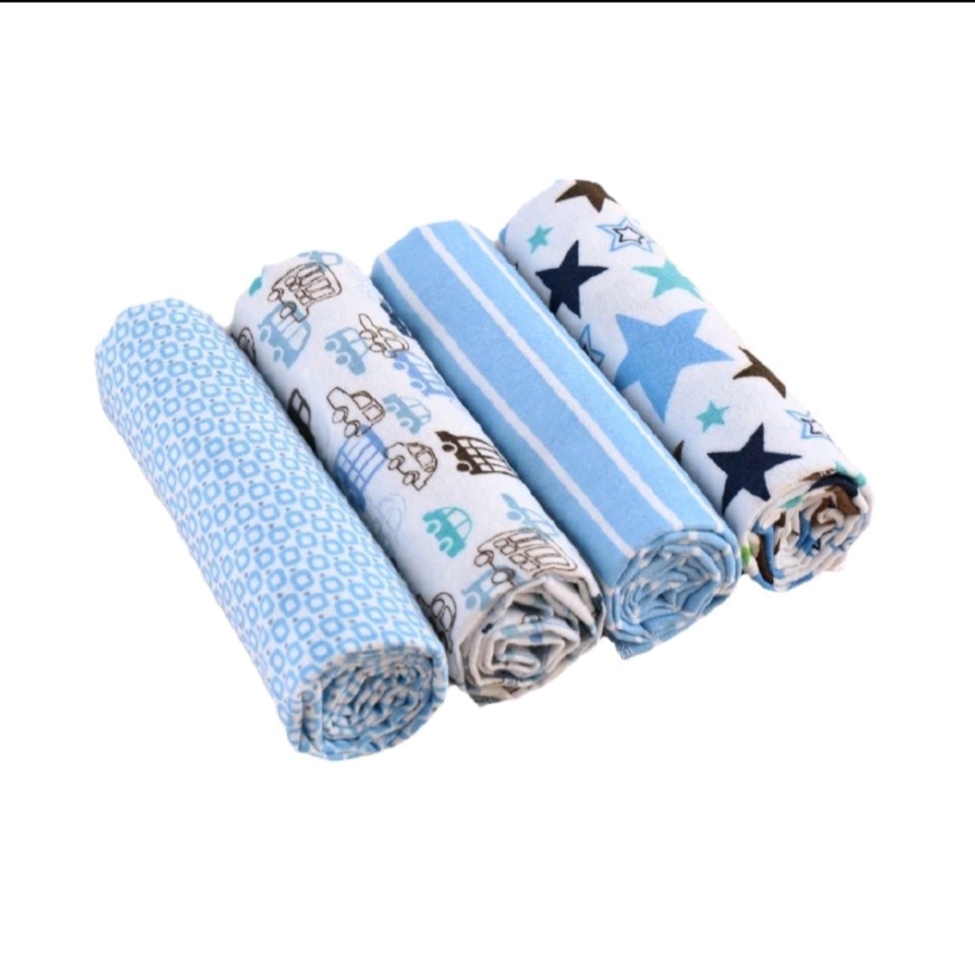 Fashion 4PC Lovely Cotton Baby Shawl Set | Soft Flannel Receiving Blankets for Newborn Baby Boy | Multi-purpose Warm Swaddle Wraps | Gentle Cotton Baby Bedding Gift Set