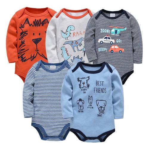 5PCS Cutest Baby  BOY Newborn Cotton Long-sleeve Onesies /Bodysuits/Sleepsuits Soft & Essential Infant Wea