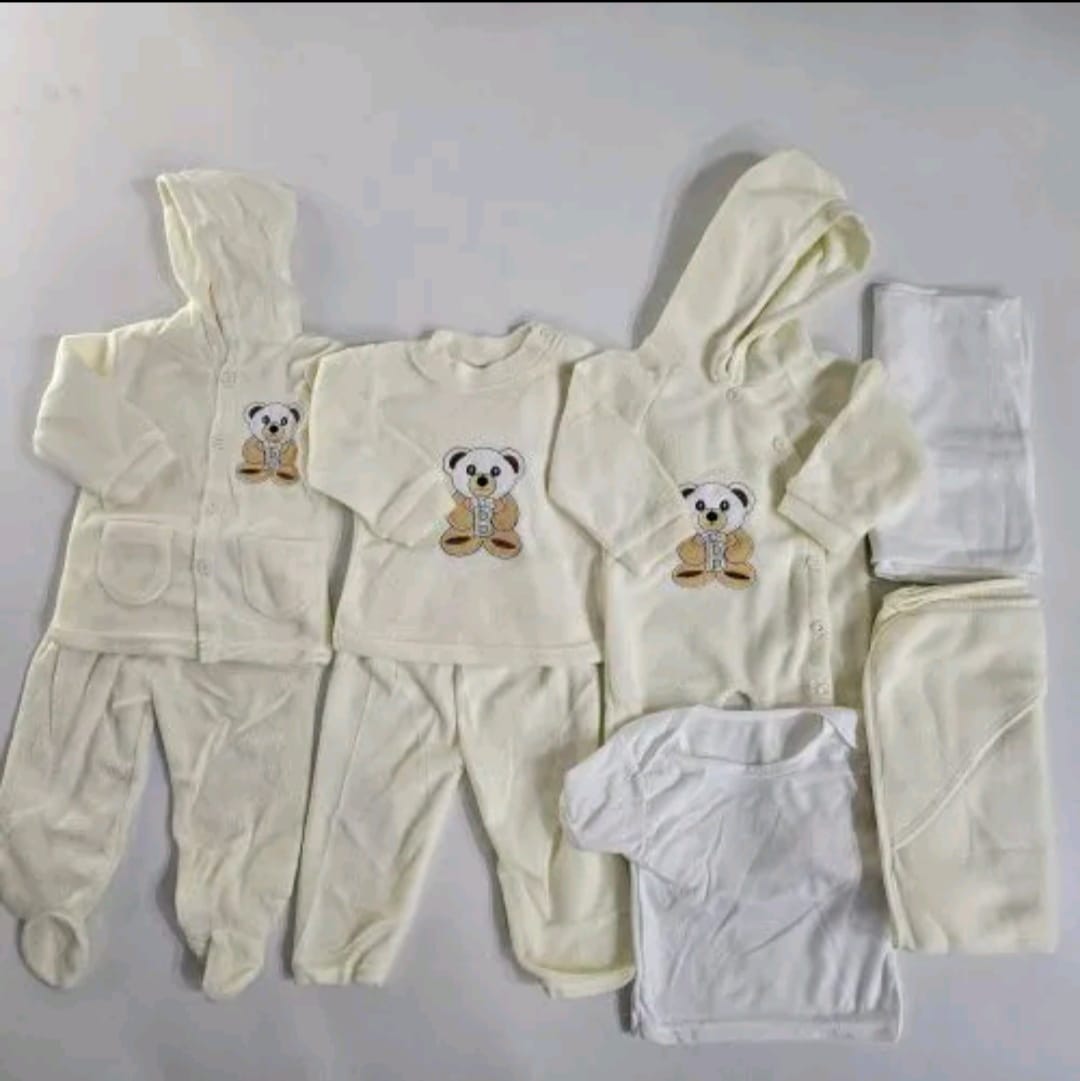 CREAM 8-Piece Newborn Receiving Set - 100% Cotton, Unisex, 0-6M, Machine Washable