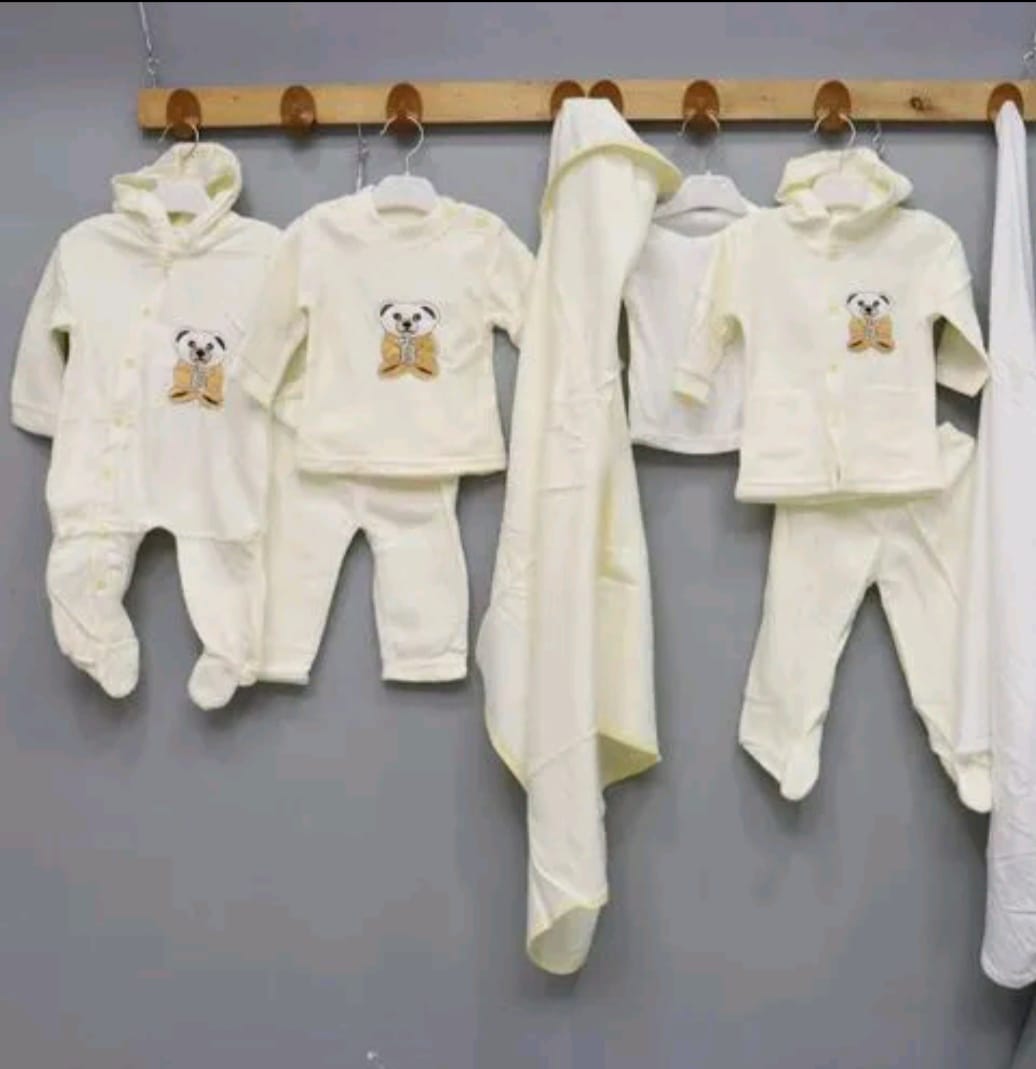 CREAM 8-Piece Newborn Receiving Set - 100% Cotton, Unisex, 0-6M, Machine Washable