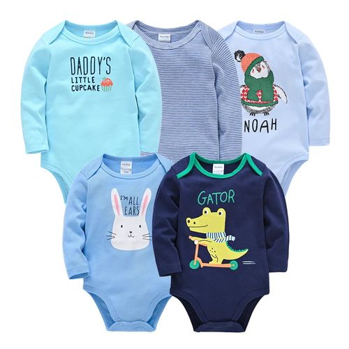 5PCS Cutest Baby  BOY Newborn Cotton Long-sleeve Onesies /Bodysuits/Sleepsuits Soft & Essential Infant Wea