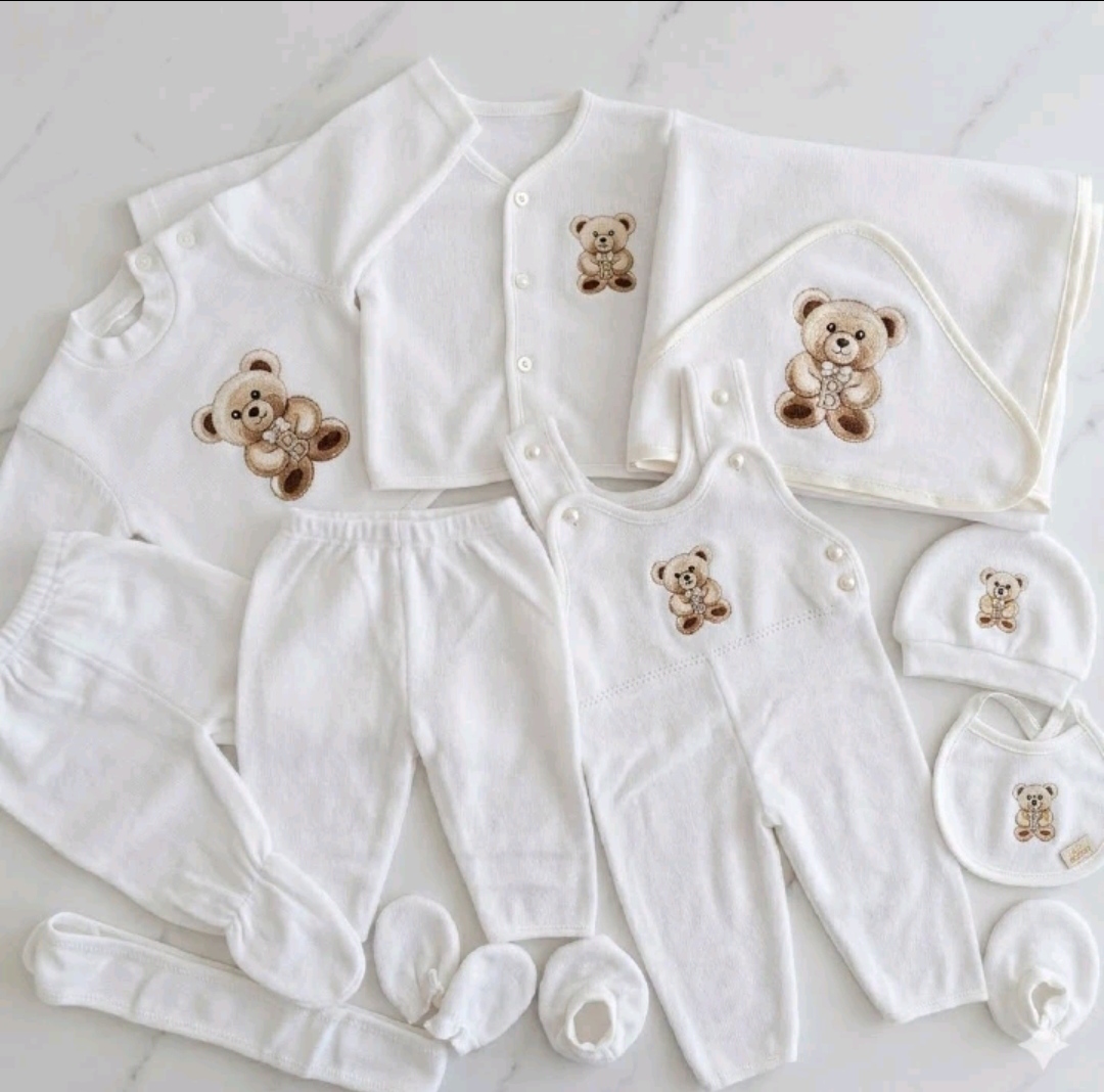 Plain colours 11 Pieces New Born Baby Receiving Set Newborn Baby Clothes Toddler with a open leg Romper Pants+Hat+Bibs Fall Winter Infant Baby Outfits soft durable and cozy set for girls and boys