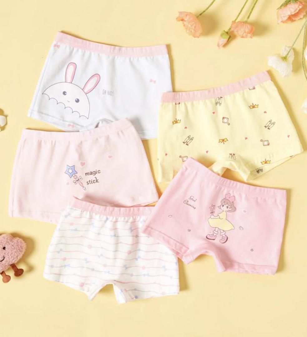 Fashion 6 Piece Girls’ Assorted Print Underwear Set – Premium Soft Cotton Kids Panties, Breathable Comfort Briefs & Hot Pant, Stretchy Waistband, Cute Cartoon & Floral Designs, Everyday Innerwear