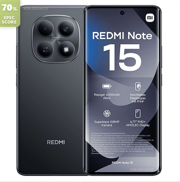 [256GB+8GB] XIAOMI Redmi Note 15 256GB+16(8+8)GB Curved Screen 6.77" 120Hz AMOLED Display 108MP Camera 6000mAh Battery 33W Hyper Charge Under-Display Fingerprint AI Smartphone