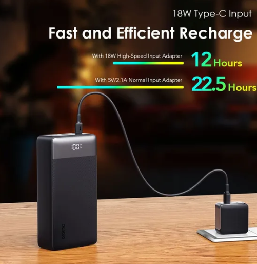 Oraimo Power Bank OPB-7400Q 40000mAh 22.5W Type C Super-Fast Charging 4 Port Outputs Highspeed Charging 2 Input Ports Digital Screen Display Multiple Charging Anti-Stain/Sweat VO Fireproof Power Bank