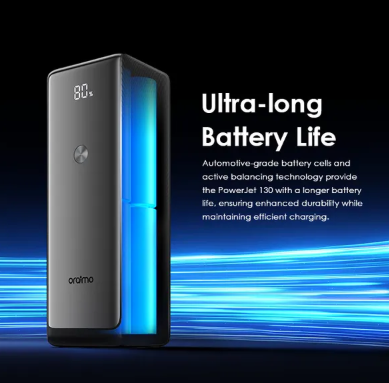 Oraimo Power Bank OPB-727SQ 27600mAh 130W Multiple Device Type C Super-Fast Charging 3 Port 130W Output Highspeed Charging 1 Input Port Smart LED Display Temperature Control Cooling System Power Bank