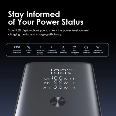 Oraimo Power Bank OPB-727SQ 27600mAh 130W Multiple Device Type C Super-Fast Charging 3 Port 130W Output Highspeed Charging 1 Input Port Smart LED Display Temperature Control Cooling System Power Bank