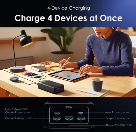 Oraimo Power Bank OPB-7400Q 40000mAh 22.5W Type C Super-Fast Charging 4 Port Outputs Highspeed Charging 2 Input Ports Digital Screen Display Multiple Charging Anti-Stain/Sweat VO Fireproof Power Bank