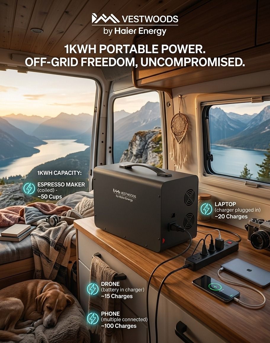 VESTWOODS Power Station 3in1 battery+inverter+MPPT Charge Controller LifePO4battery pure sine wave inverter 2004Wh rated power 1000watts output warranty 2years UPS plug and play portable