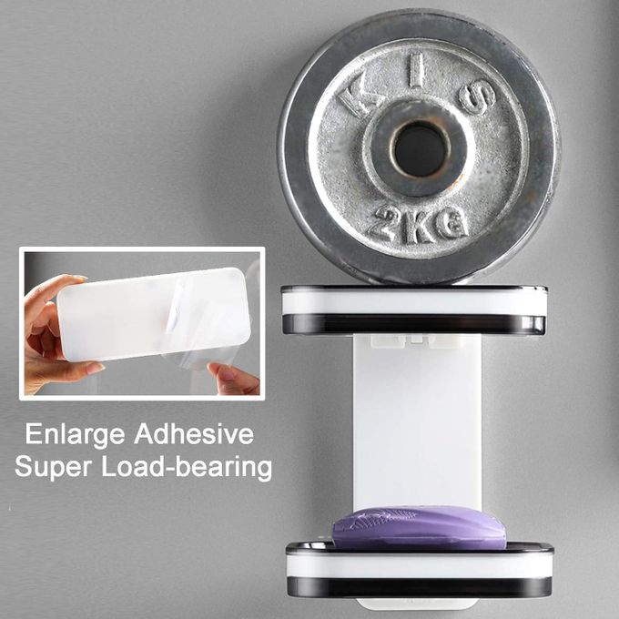 Strong Double Layer Soap Dish with Drain Adhesive Bar Soap Holder Case , Sponge Holder Tray for Shower, Bathroom, Kitchen, Sink, 2 Wall Mounted Ways, Elegant Space Saver,No Drilling JUST PEEL&STICK
