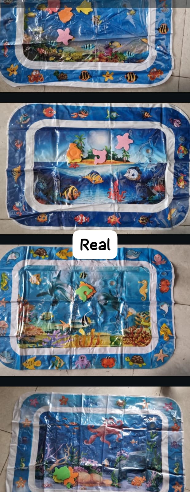 Baby tummy time water play mat pad - featuring: 🐋5 floating animals, 🐟water tube inside, 🐡inflatable air tube outside.Inflatable Water Play Mat for Kids, Sensory Activity Toy for Babies,