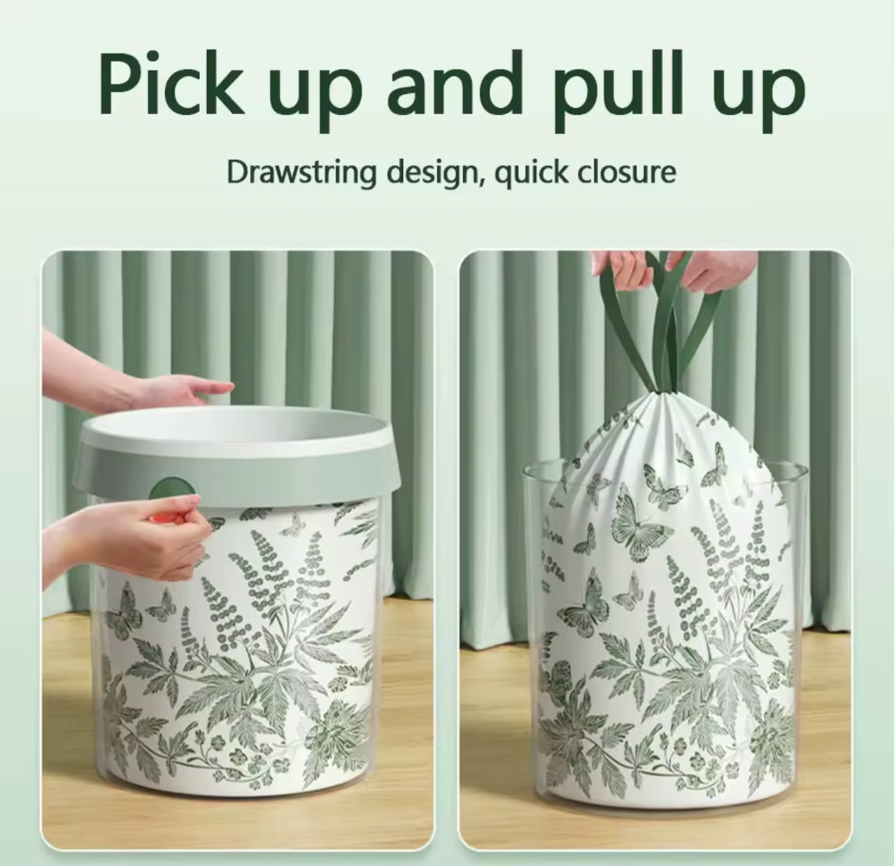 50pcs setExtra Thickened Aerial Kitchen Garbage Bags Drawstring Tie Trash Bags Home Use Tear Resistant PE Material for Food Waste