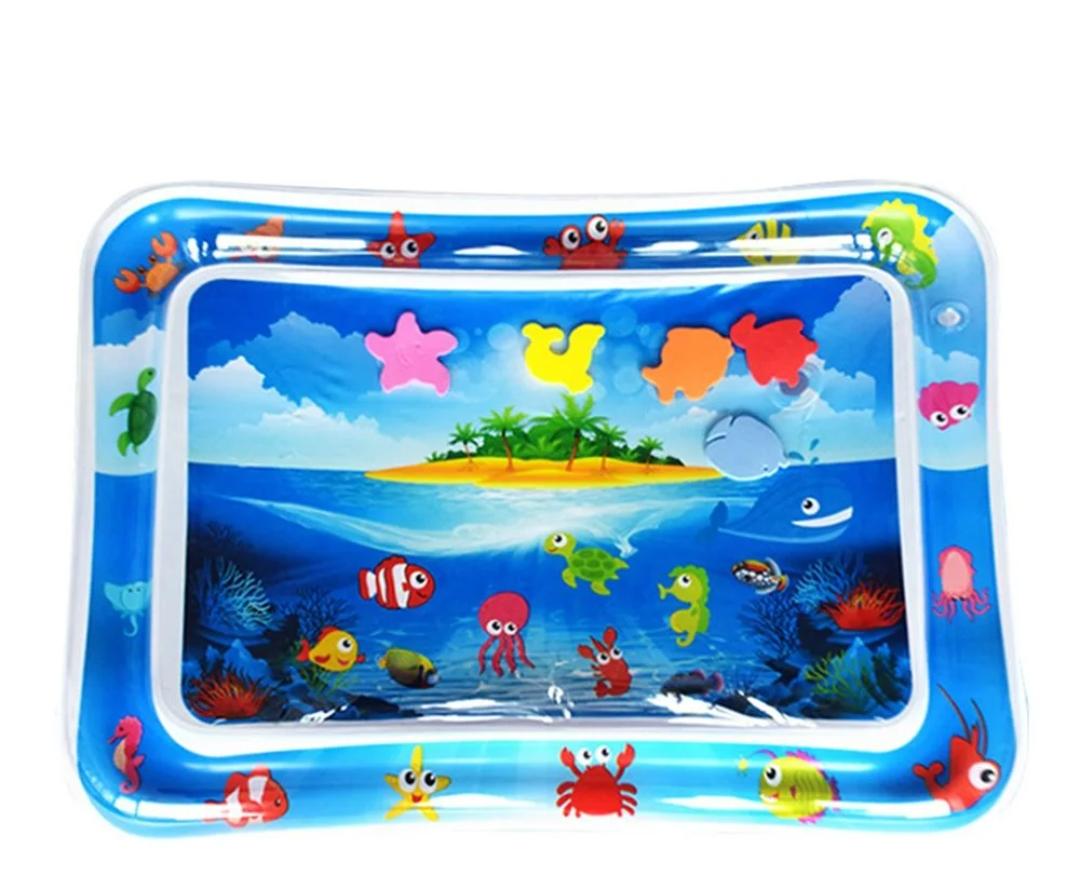 Baby tummy time water play mat pad - featuring: 🐋5 floating animals, 🐟water tube inside, 🐡inflatable air tube outside.Inflatable Water Play Mat for Kids, Sensory Activity Toy for Babies,