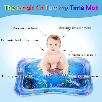 Baby tummy time water play mat pad - featuring: 🐋5 floating animals, 🐟water tube inside, 🐡inflatable air tube outside.Inflatable Water Play Mat for Kids, Sensory Activity Toy for Babies,