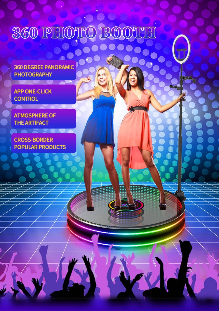 360 Photo Booth Machine Platform for Parties with RGB Lights, Software APP Remote Automatic 360° Spin Camera Booth 450KG Load 5-7 People - 115cm Diameter