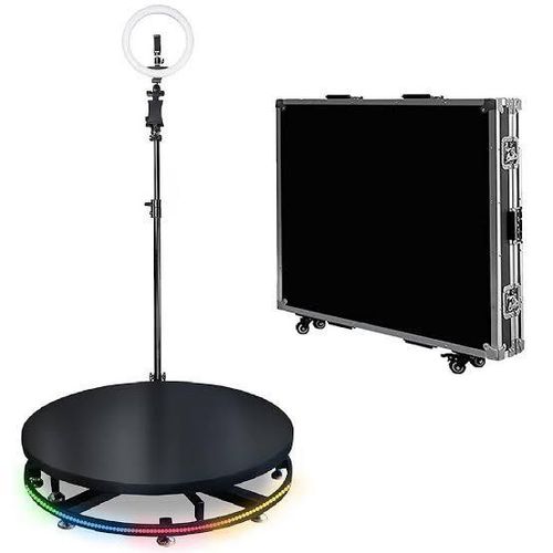 360 Photo Booth Machine Platform for Parties with RGB Lights, Software APP Remote Automatic 360° Spin Camera Booth 450KG Load 5-7 People - 115cm Diameter