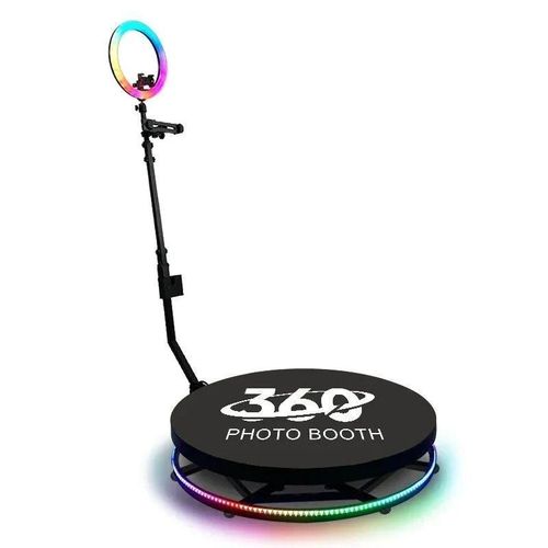 360 Photo Booth Machine Platform for Parties with RGB Lights, Software APP Remote Automatic 360° Spin Camera Booth 450KG Load 5-7 People - 115cm Diameter