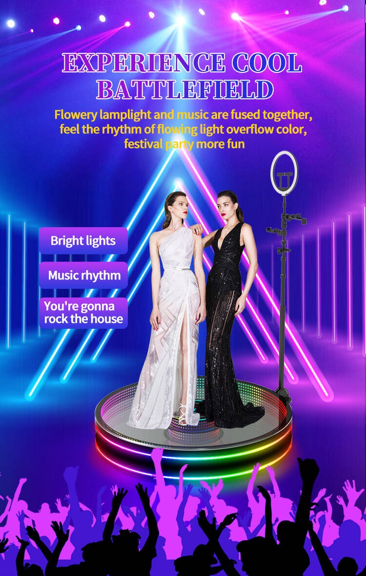 360 Photo Booth Machine Platform for Parties with RGB Lights, Software APP Remote Automatic 360° Spin Camera Booth 450KG Load 5-7 People - 115cm Diameter