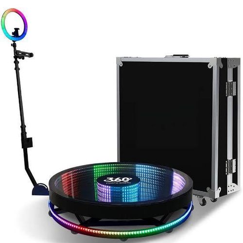 360 Photo Booth Machine Platform for Parties with RGB Lights, Software APP Remote Automatic 360° Spin Camera Booth 450KG Load 5-7 People - 115cm Diameter