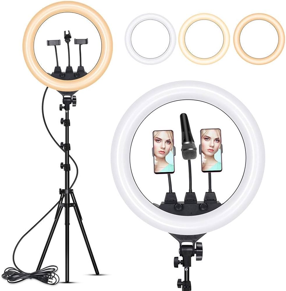 14inch Ring Light With 3 Phone Holders And A Tripod Stand