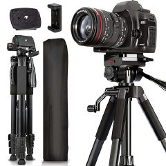 Professional Aluminium Camera Tripod with Travel Bag and Phone Holder |Operating Height: 76 inch | Maximum Load Capacity up to 10kg | Compatible with All Cameras, Cell Phones, Projector