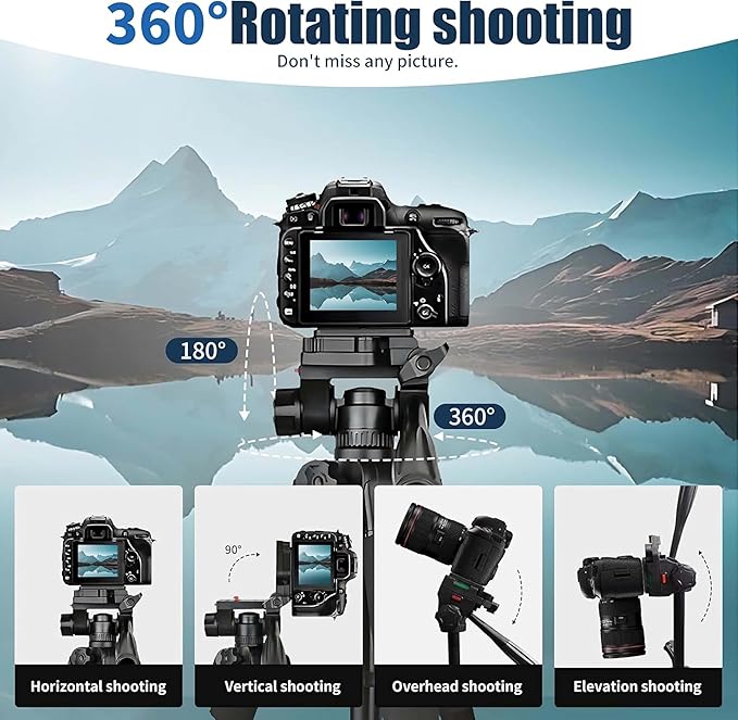 Professional Aluminium Camera Tripod with Travel Bag and Phone Holder |Operating Height: 76 inch | Maximum Load Capacity up to 10kg | Compatible with All Cameras, Cell Phones, Projector