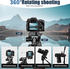 Professional Aluminium Camera Tripod with Travel Bag and Phone Holder |Operating Height: 76 inch | Maximum Load Capacity up to 10kg | Compatible with All Cameras, Cell Phones, Projector