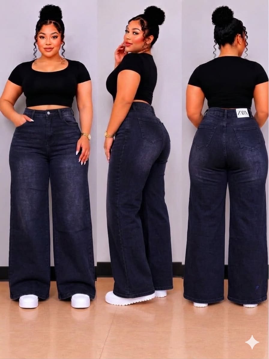 Women’s High Waist Wide Leg Jeans Premium Stretchy Denim Pants Stylish Flared Loose Fit Casual Fashion Trousers for Ladies Sizes 27 to 36
