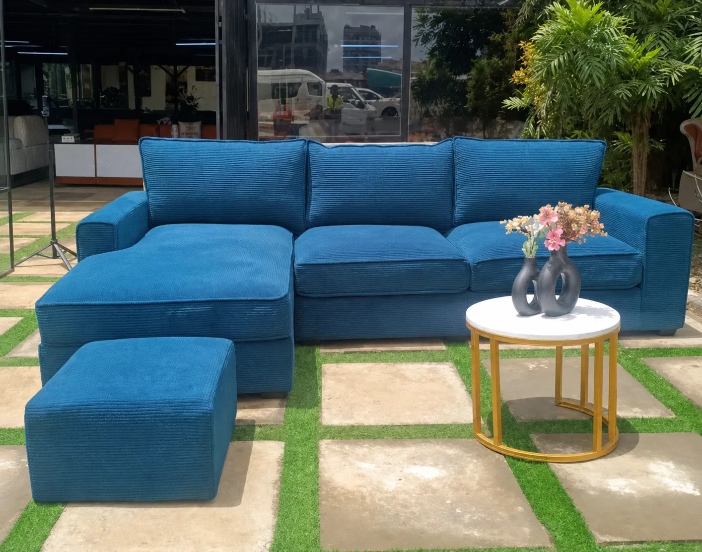 Velvet 4 Seater L Shaped Sofa with FREE RANDOM THROW PILLOWS GIFT